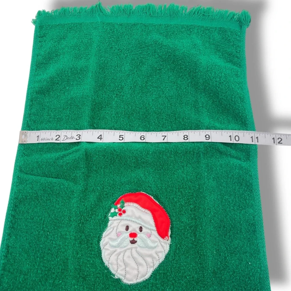 Christmas Santa Face Emerald Green Hand Towel Set Embroidered Holiday Decor